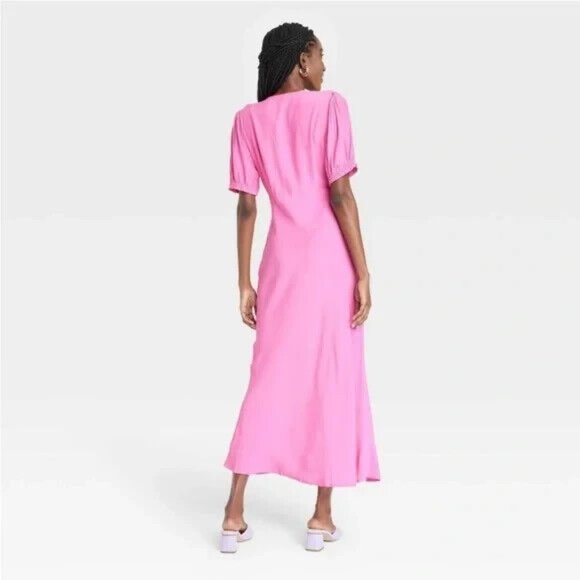 Women's Puff Short Sleeve Dress - A New Day Pink XXL Retail $35 - Picture 2 of 2
